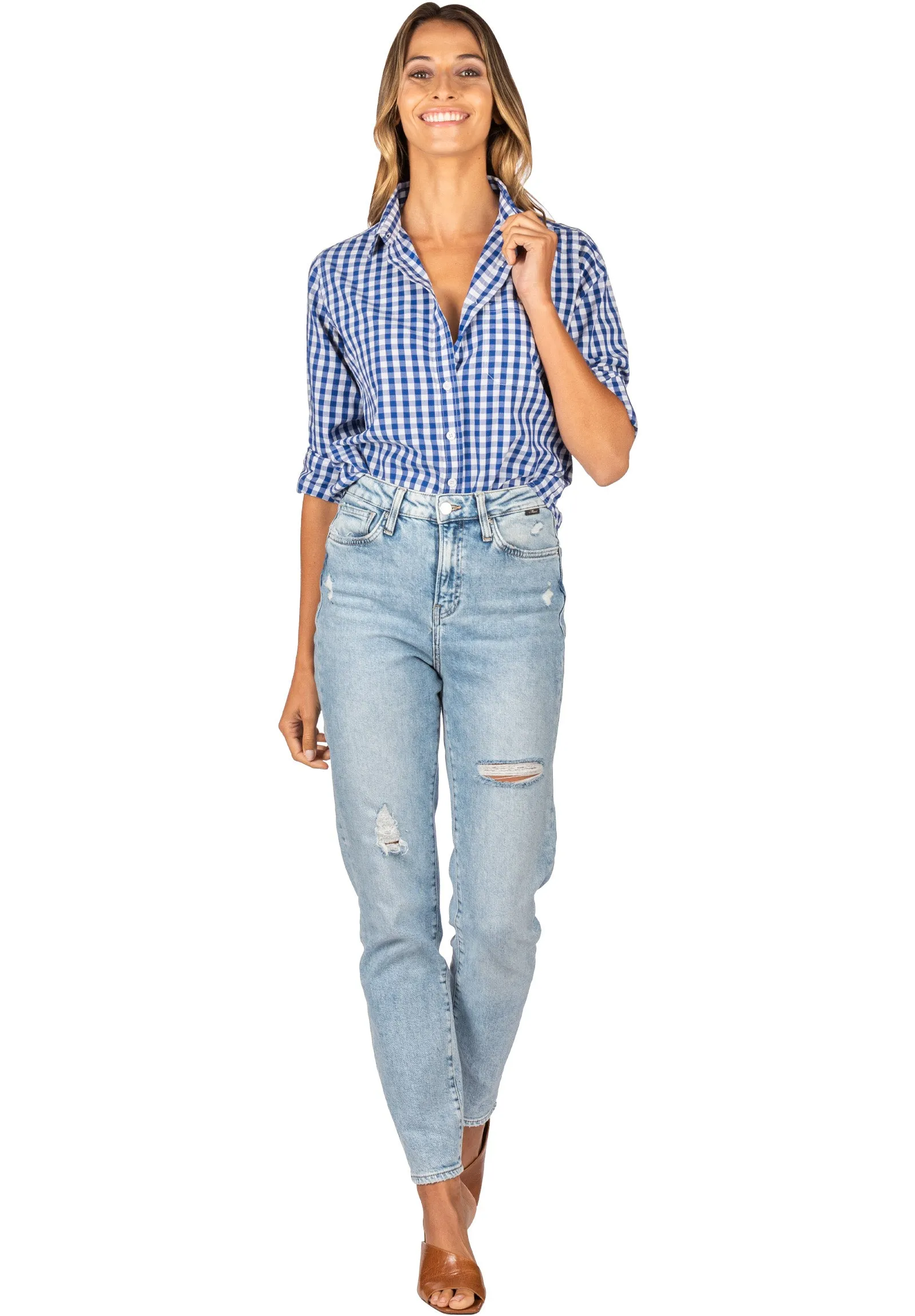 Gigi Blue Gingham Relaxed Cotton Shirt