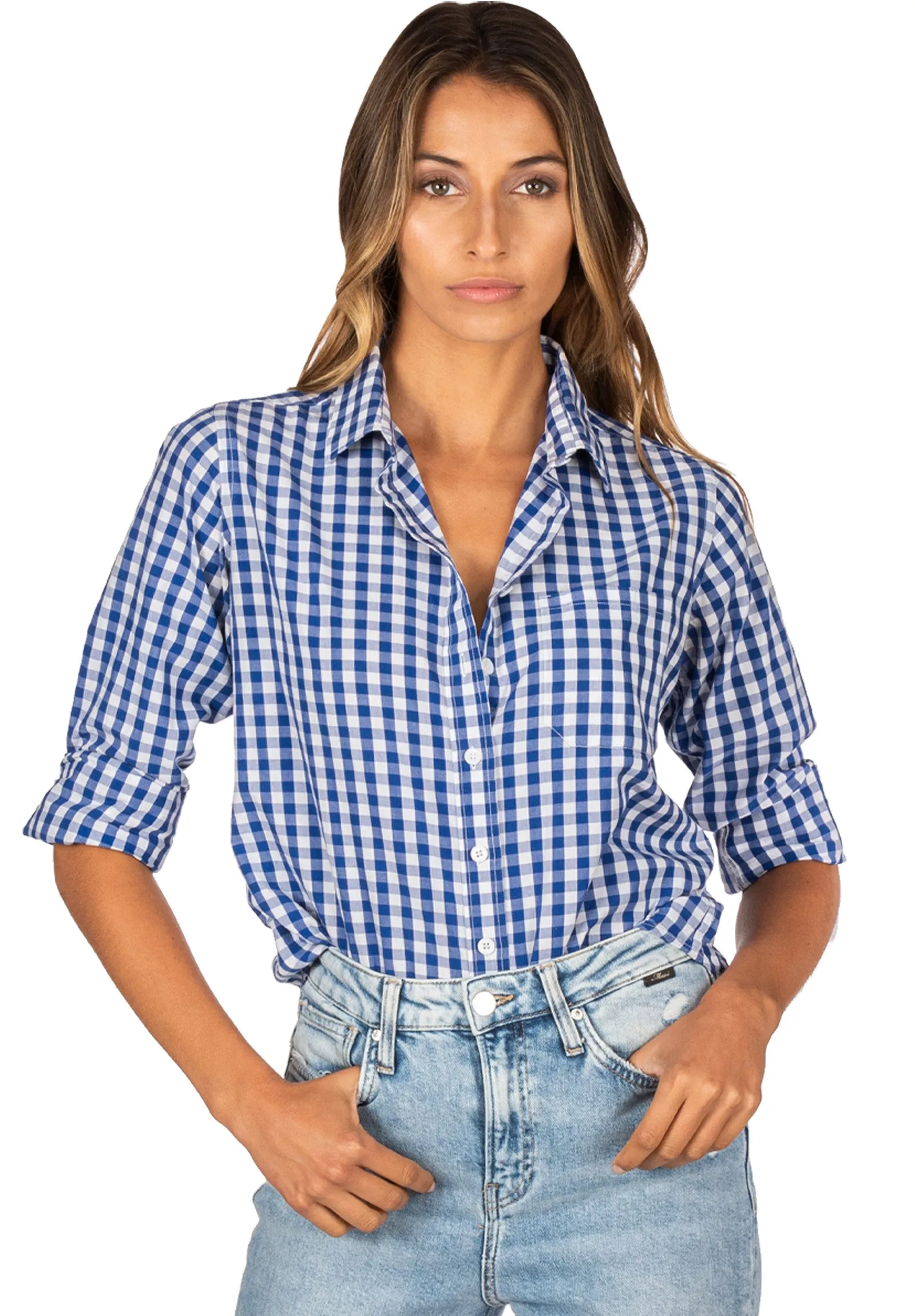 Gigi Blue Gingham Relaxed Cotton Shirt