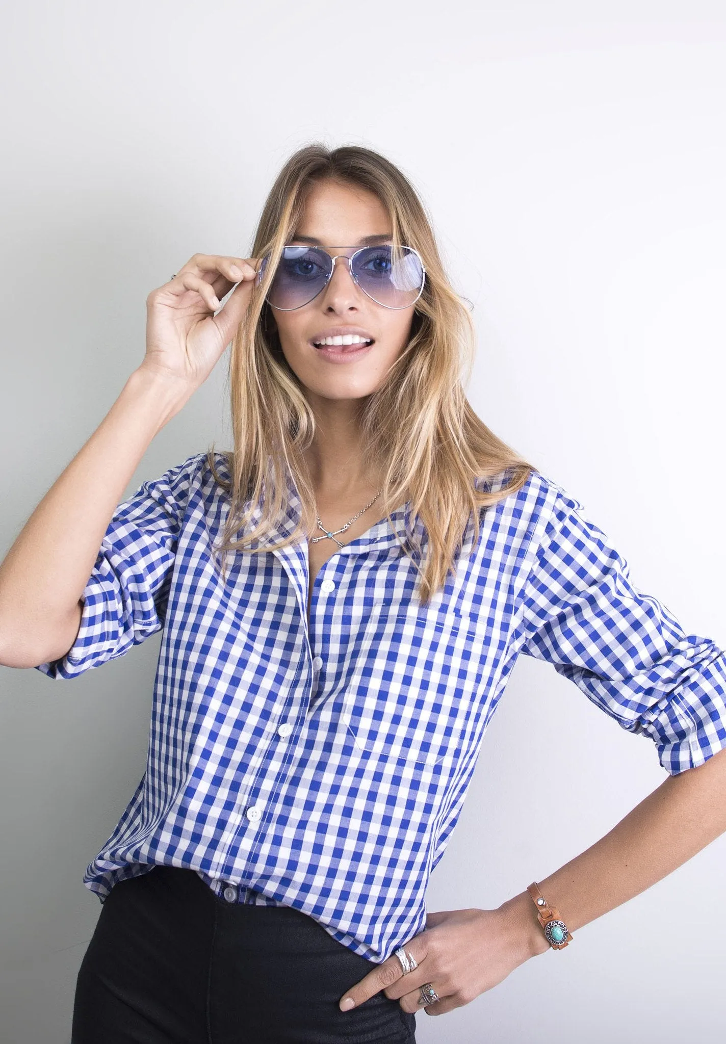 Gigi Blue Gingham Relaxed Cotton Shirt