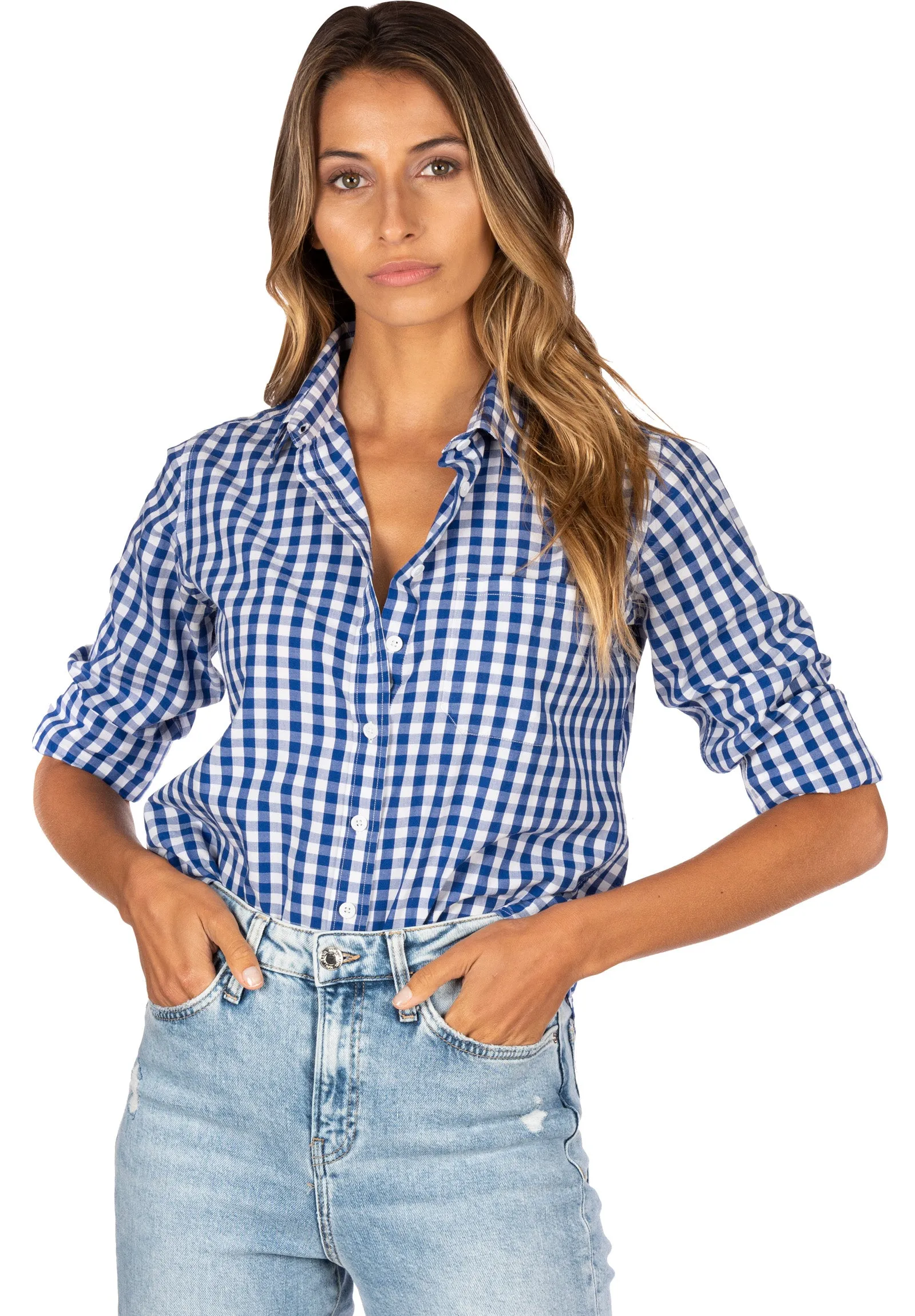 Gigi Blue Gingham Relaxed Cotton Shirt