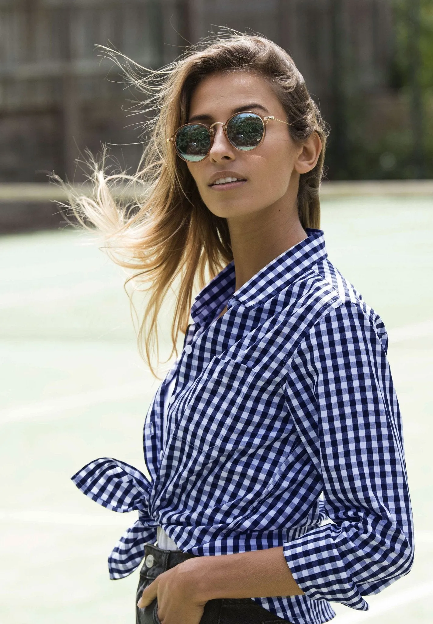 Gigi Blue Gingham Relaxed Cotton Shirt