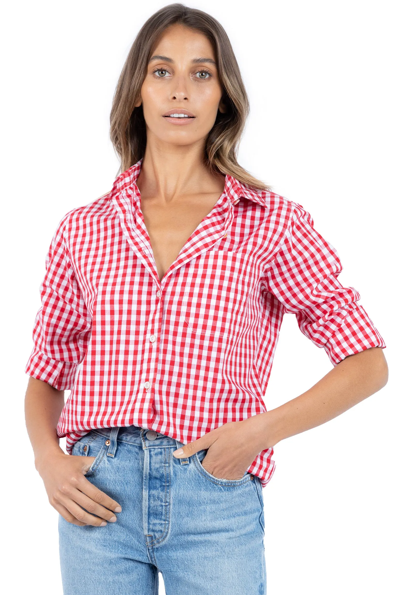 Gigi Red Gingham Relaxed Cotton Shirt