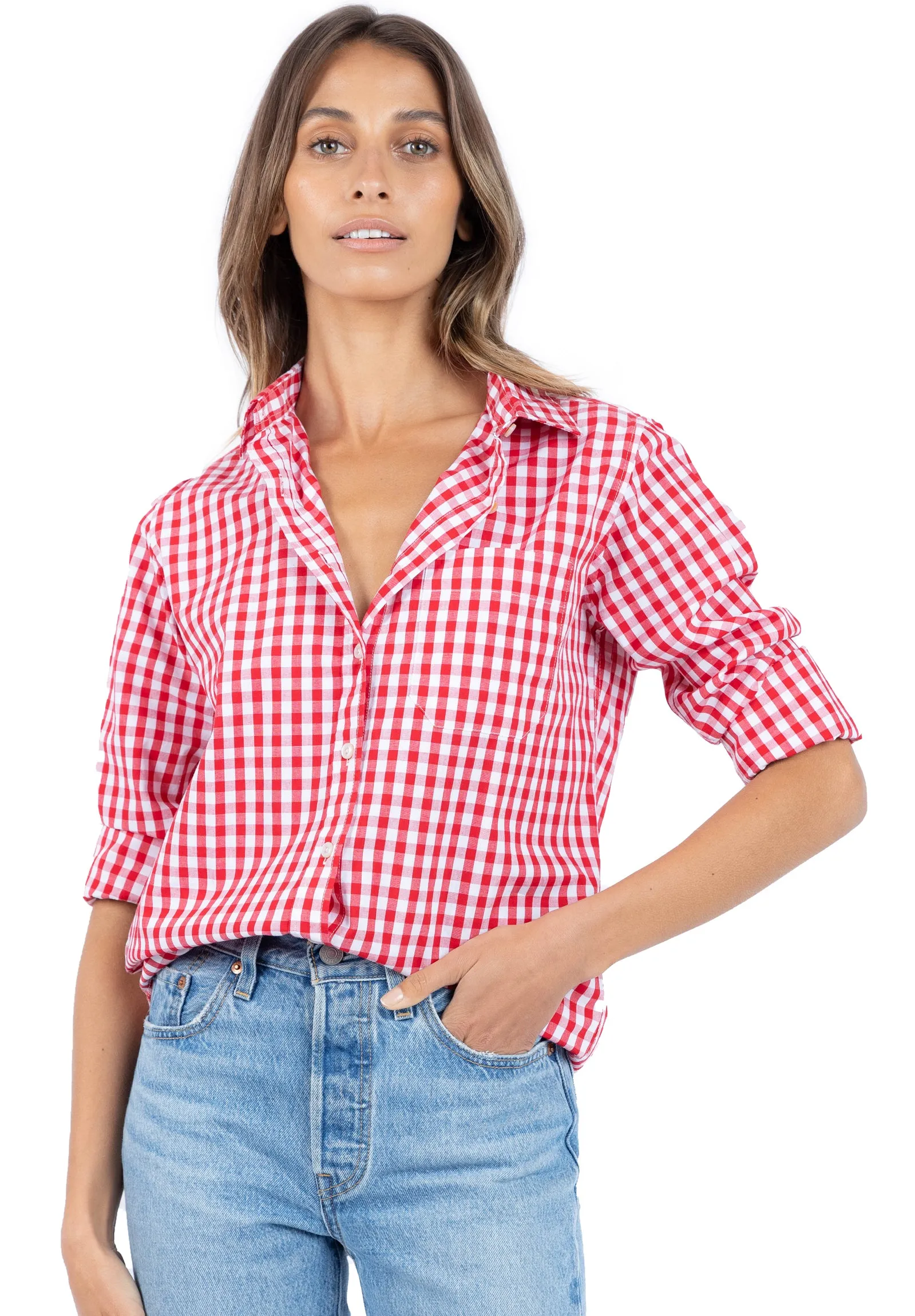 Gigi Red Gingham Relaxed Cotton Shirt