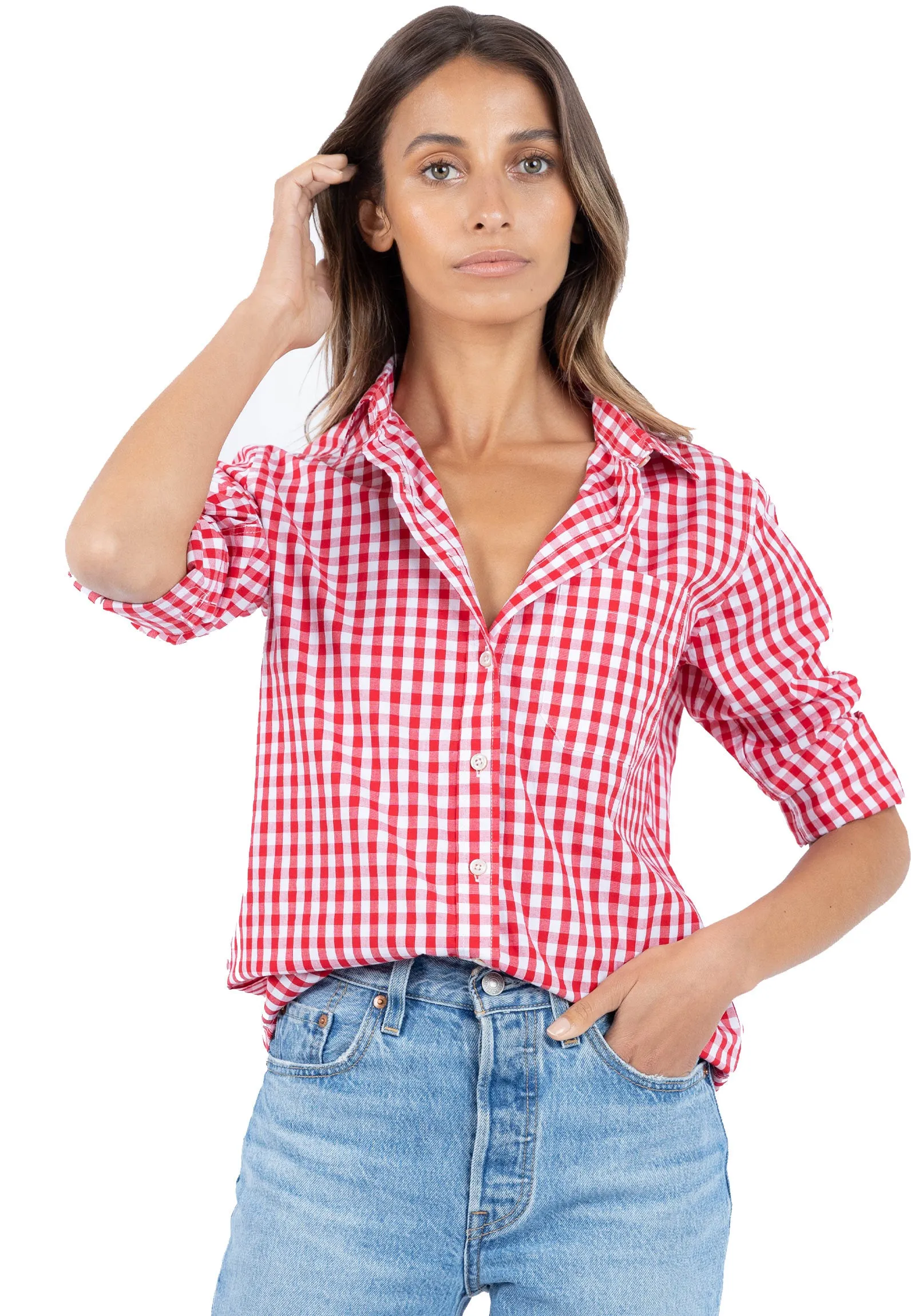 Gigi Red Gingham Relaxed Cotton Shirt