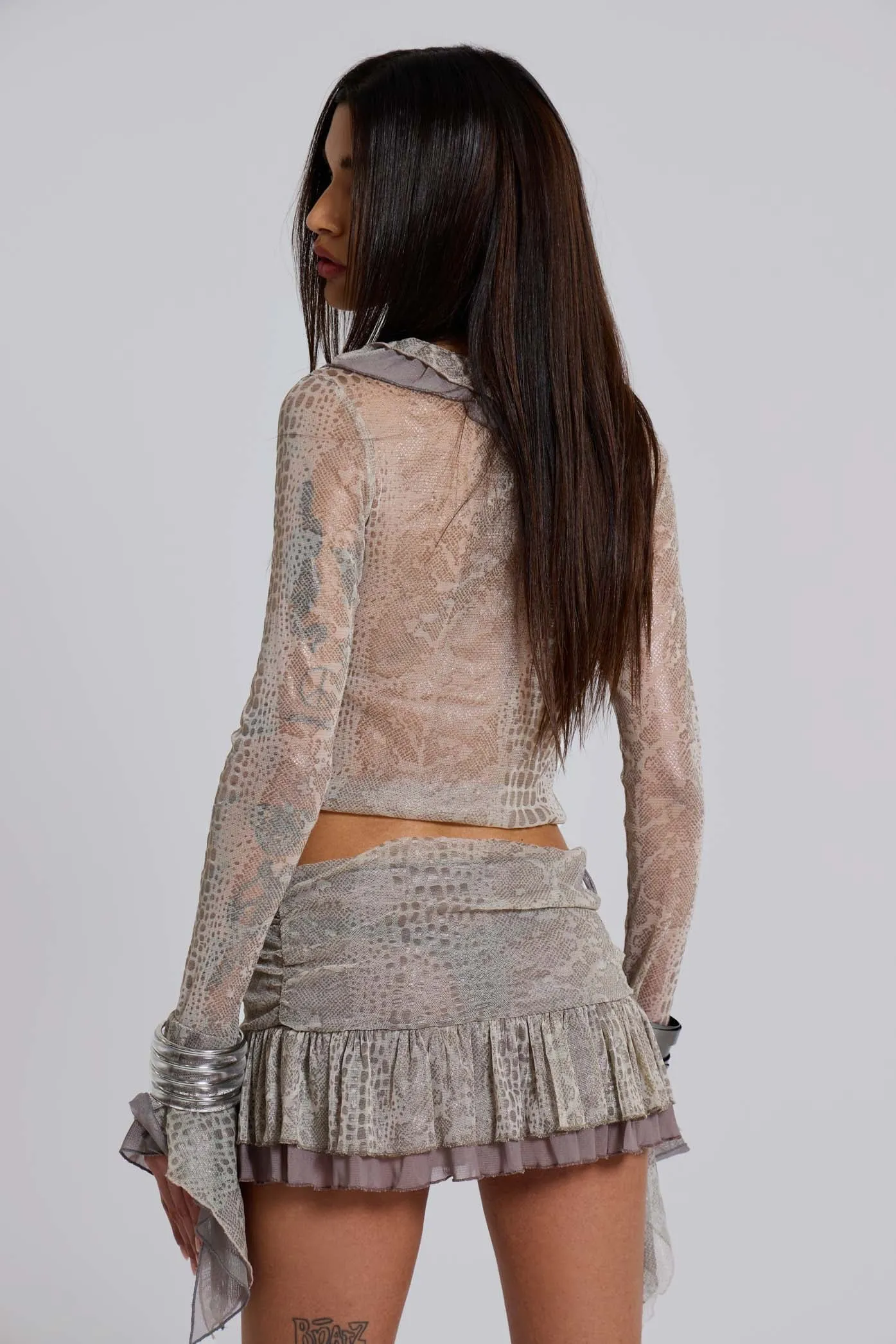 Gila Snakeskin Ruffle Mini Skirt