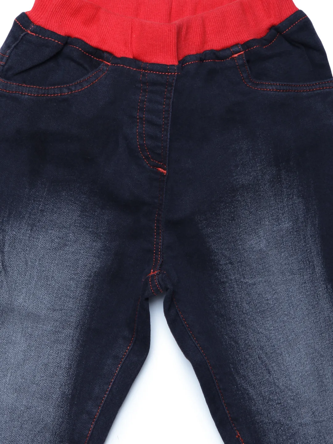 Gilr's Black Denim With Red Rib Waistband - StyleStone Kid