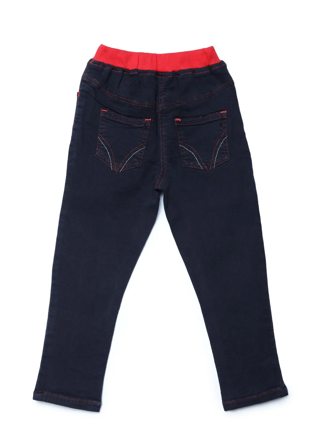 Gilr's Black Denim With Red Rib Waistband - StyleStone Kid