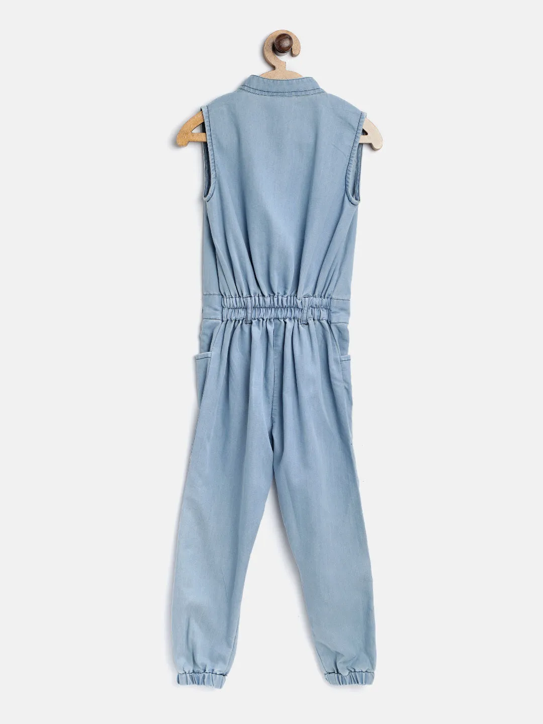 Gilr's Denim Ice Blue Wash Jumpsuit - StyleStone Kid