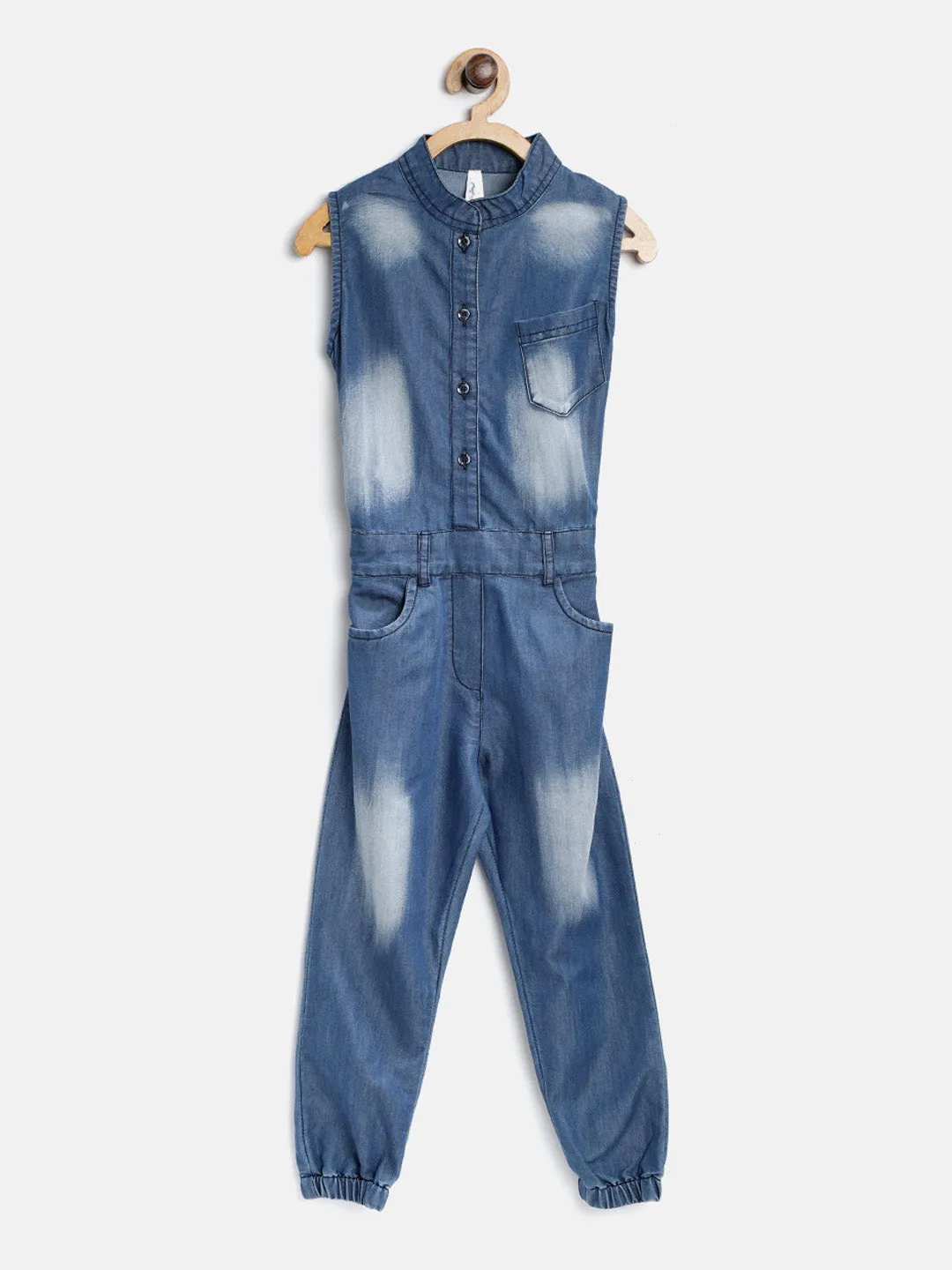 Gilr's Denim Ice Blue Wash Jumpsuit - StyleStone Kid