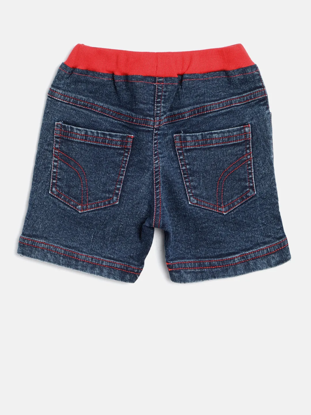 Gilr's Denim Washed Shorts With Red Waistband And Side Loop - StyleStone Kid