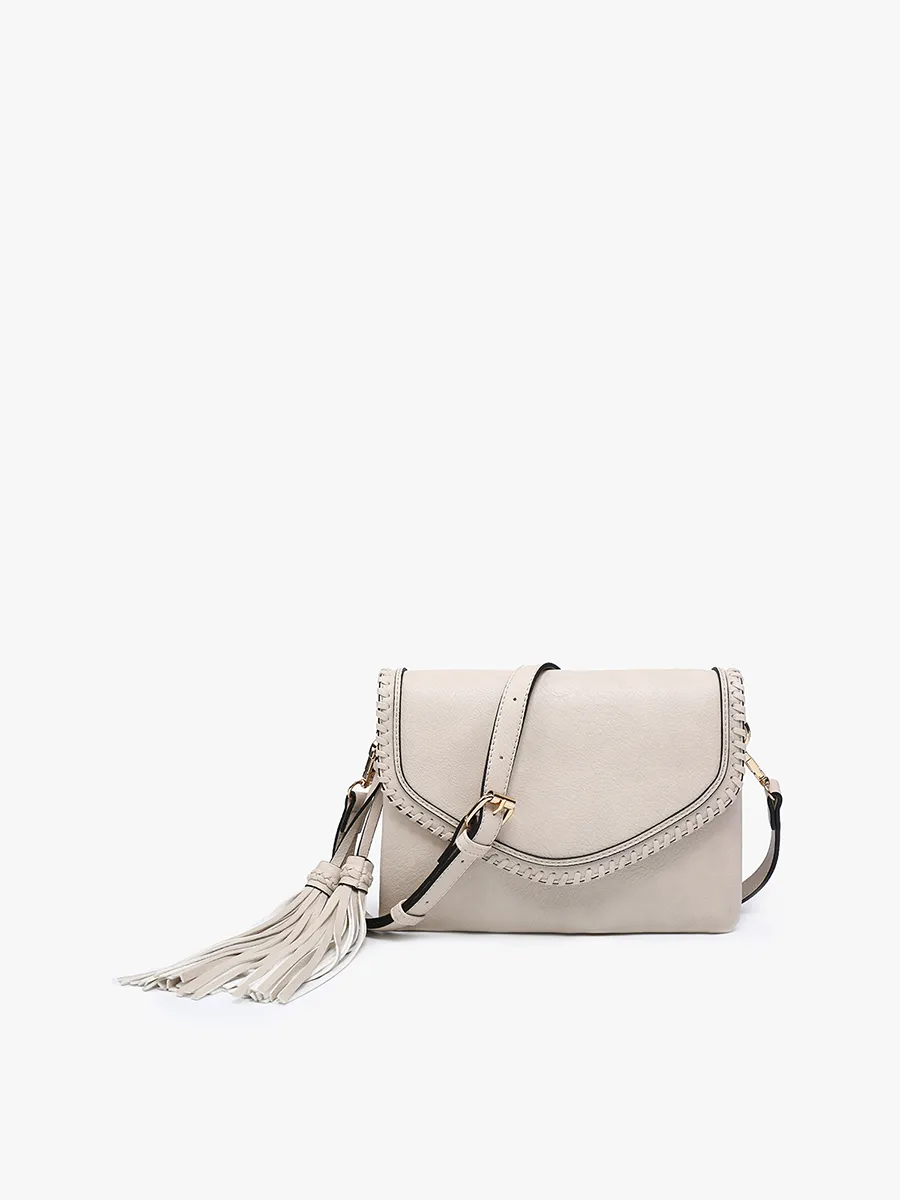 Ginger Flapover Crossbody w/ Whipstitch and Tassel