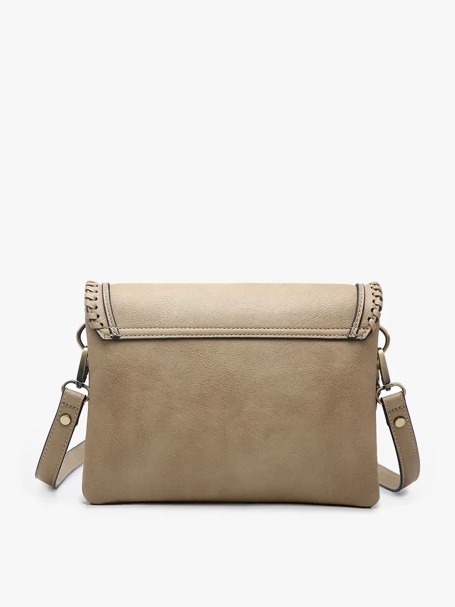 Ginger Flapover Crossbody w/ Whipstitch and Tassel