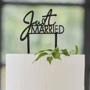 Ginger Ray Black Acrylic Just Married Wedding Cake Topper