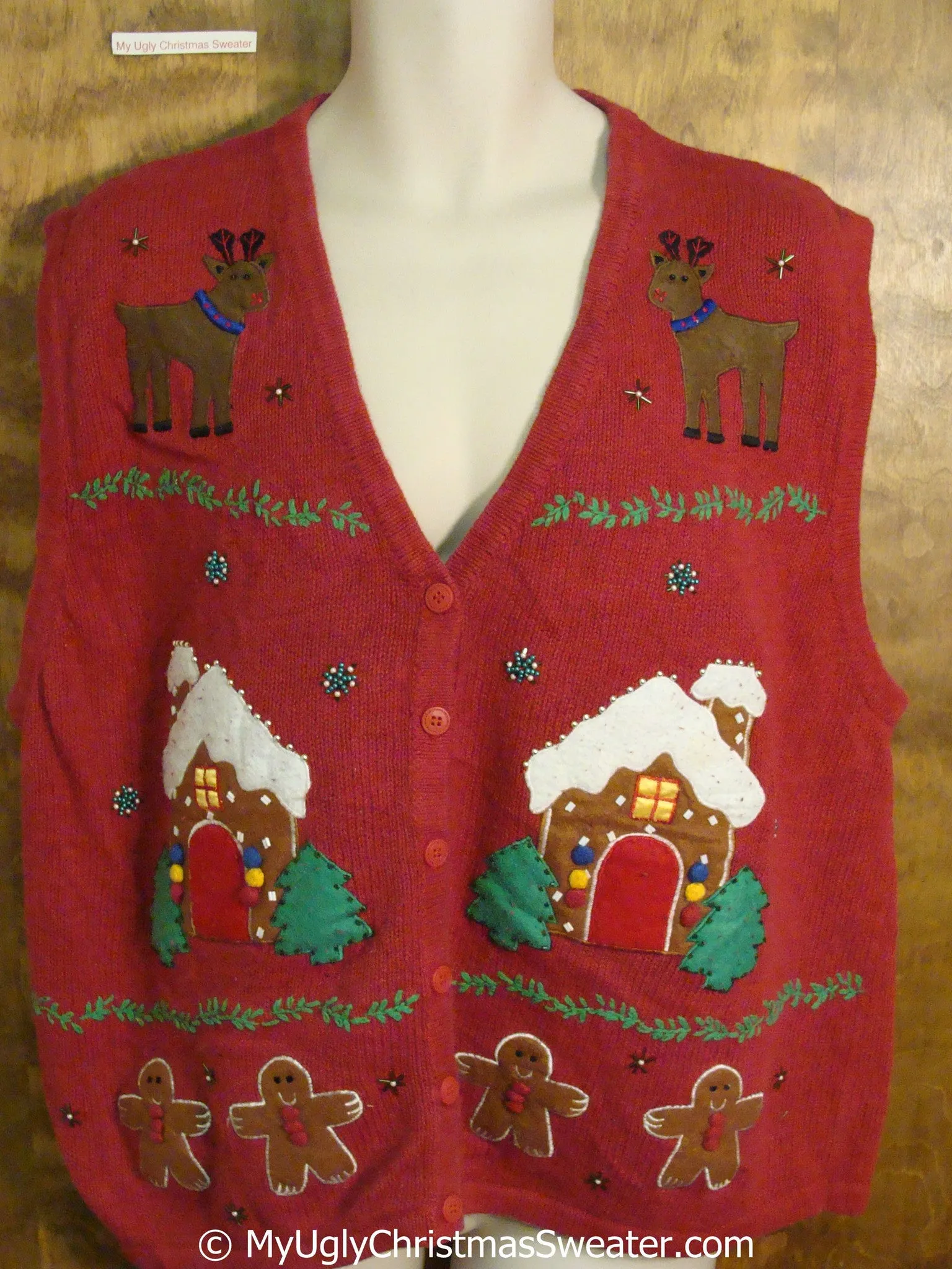 Gingerbread and Reindeer Christmas Sweater Vest