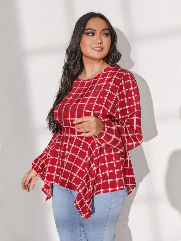 Gingham Asymmetrical Regular Blouses