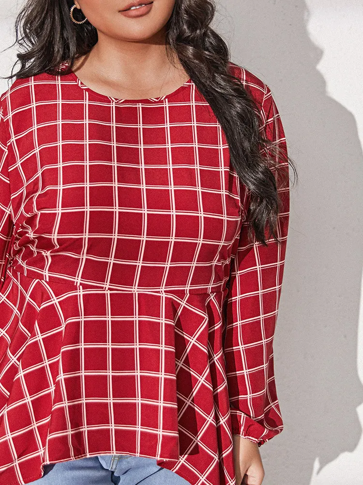 Gingham Asymmetrical Regular Blouses