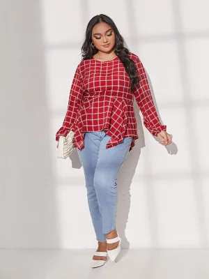 Gingham Asymmetrical Regular Blouses