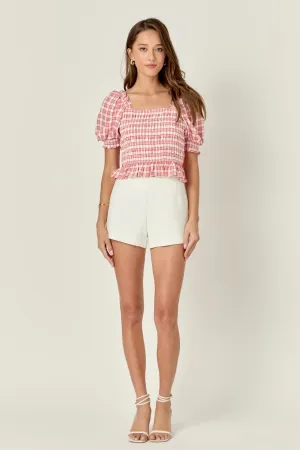 Gingham Contrast Bow Top