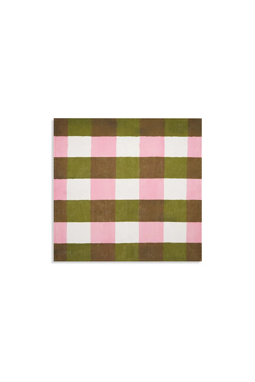 Gingham Linen Napkin in Rose Pink & Avocado Green