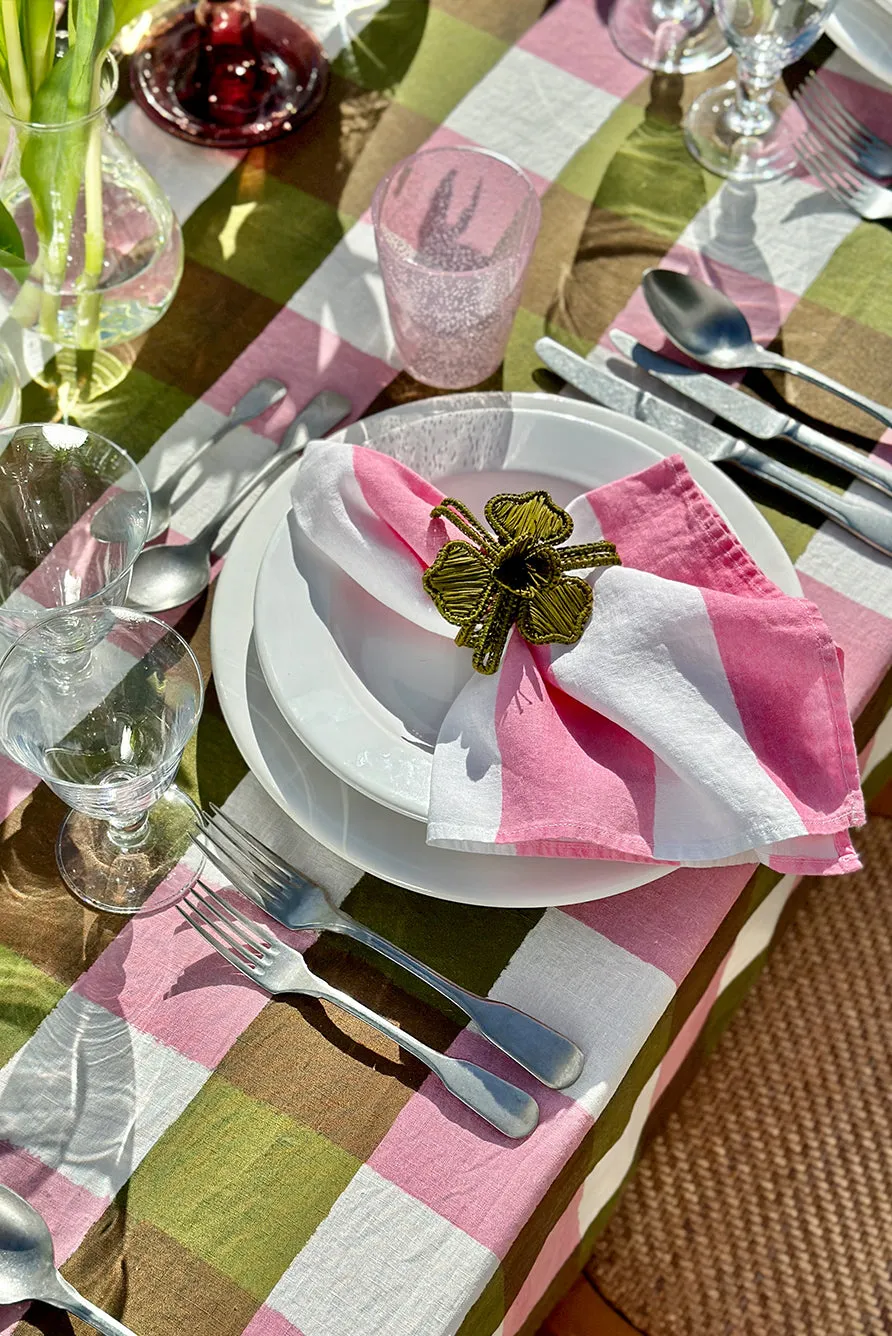 Gingham Linen Napkin in Rose Pink & Avocado Green