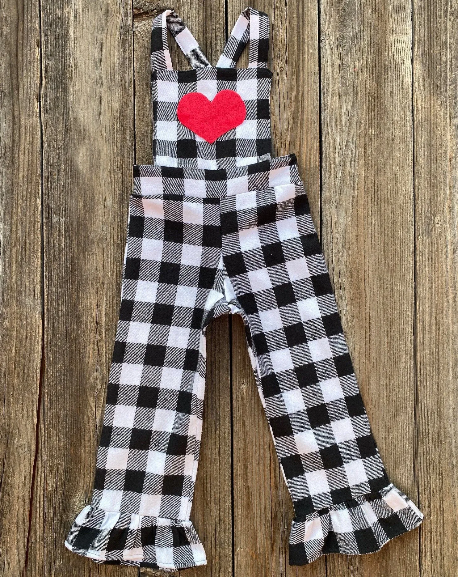 Gingham Valentines Day Overalls