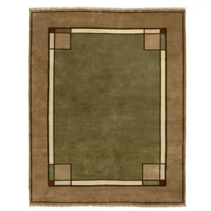 Ginkgo Border Green Hand Knotted Rug