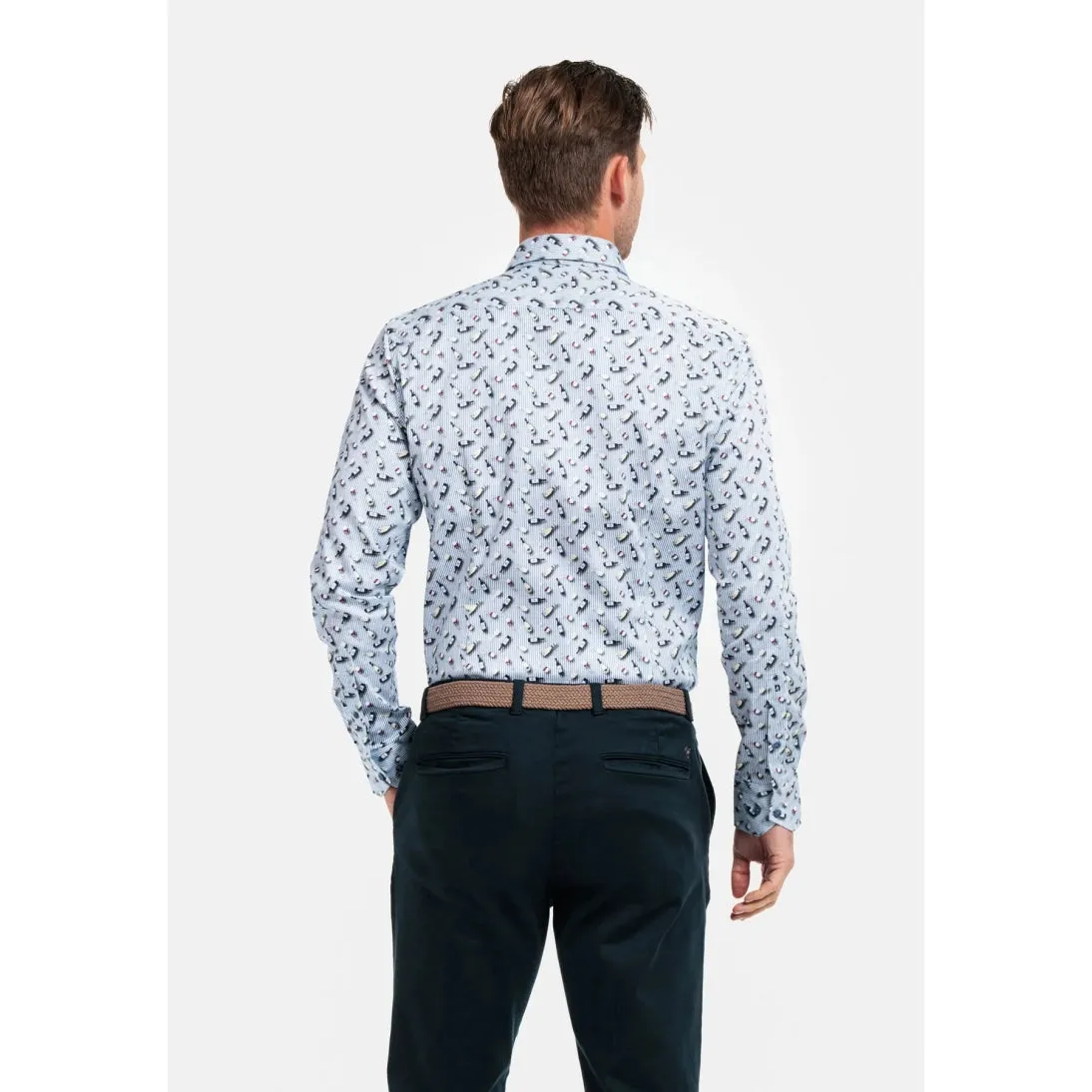 Giordano Wine Bottles Print Modern Fit Cotton Stretch Shirt Navy 427829