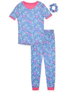 Girls 2-Piece Super Soft Jersey Snug Fit Pajama Set- Delicate Florals.