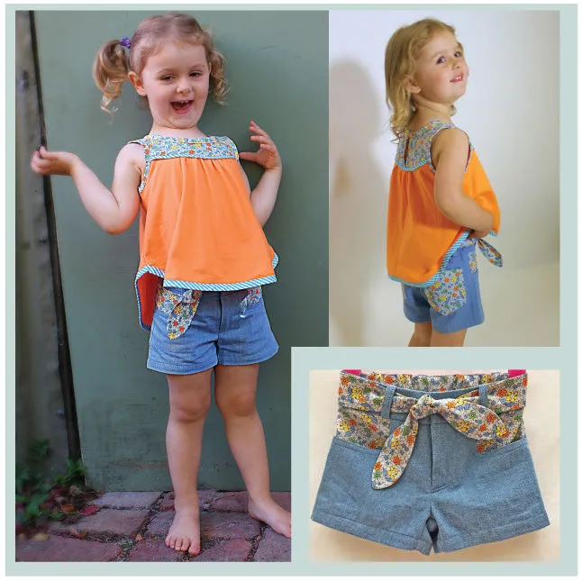 Girls & toddler summer shorts sewing pattern SANDY BAY SHORTS, sizes 2 to 14 years