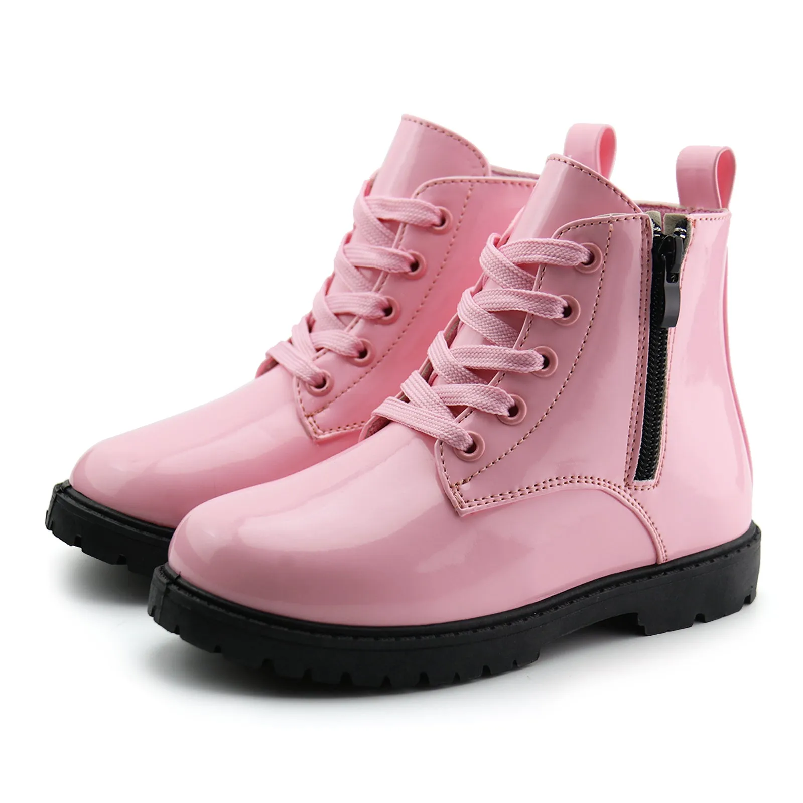 Girls Ankle Boot Side Zipper Lace Up Work Boots