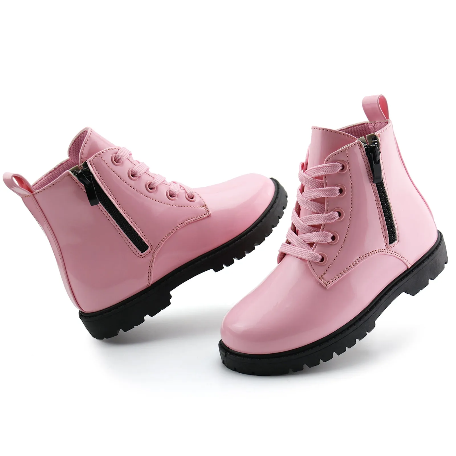 Girls Ankle Boot Side Zipper Lace Up Work Boots