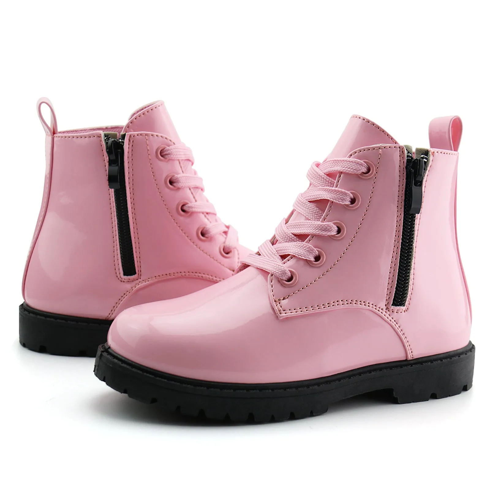 Girls Ankle Boot Side Zipper Lace Up Work Boots