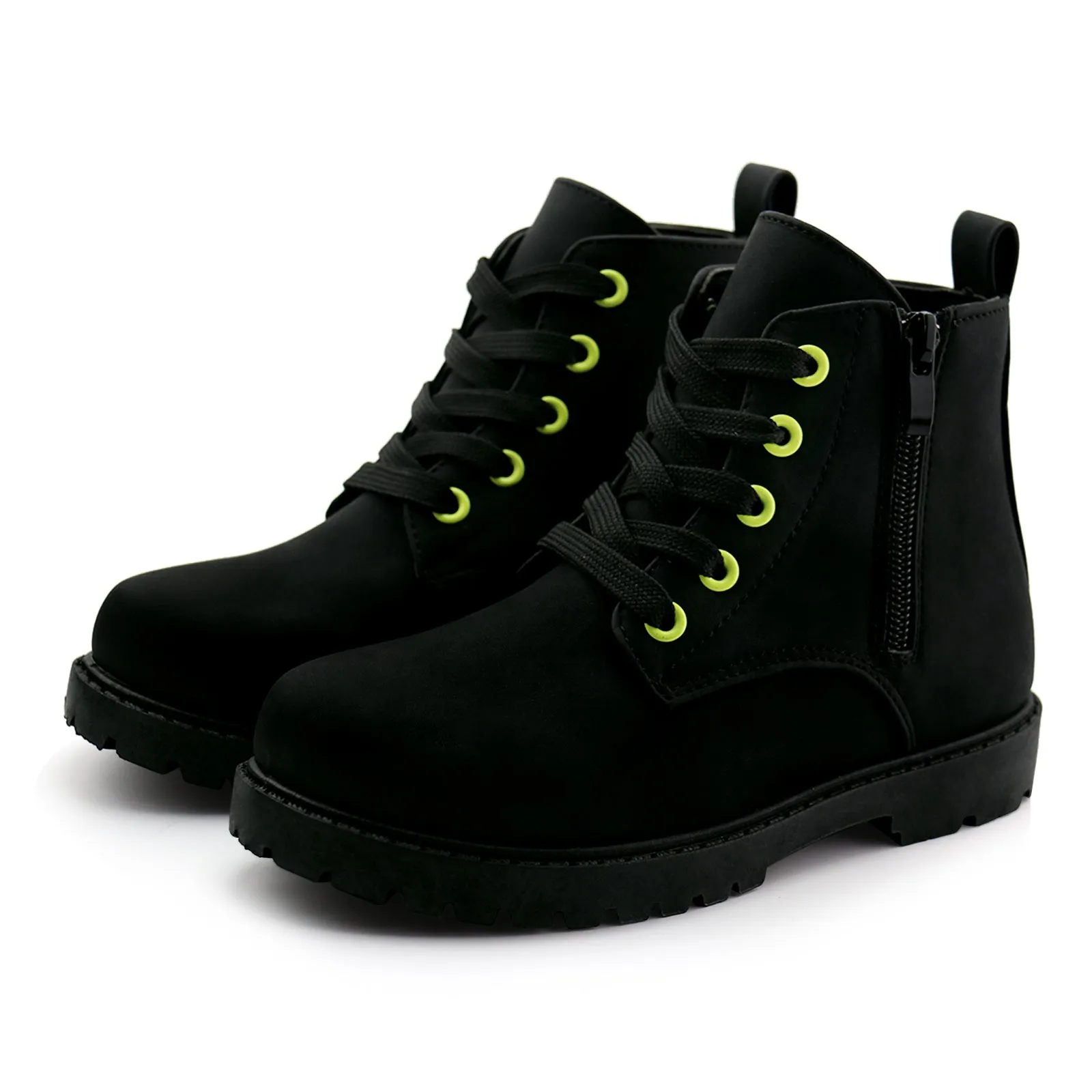 Girls Ankle Boot Side Zipper Lace Up Work Boots