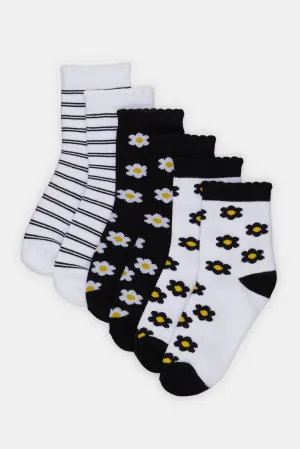 Girls Assorted Printed Ankle Length Socks (3 Pairs)