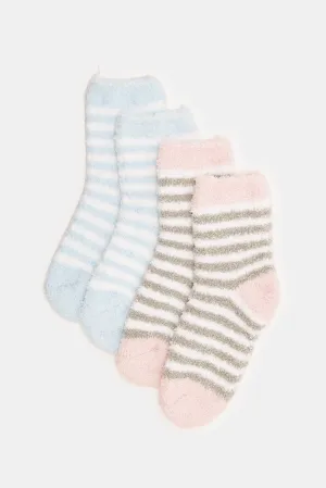 Girls Assorted Striped Fluffy Socks Set (2 Pairs)