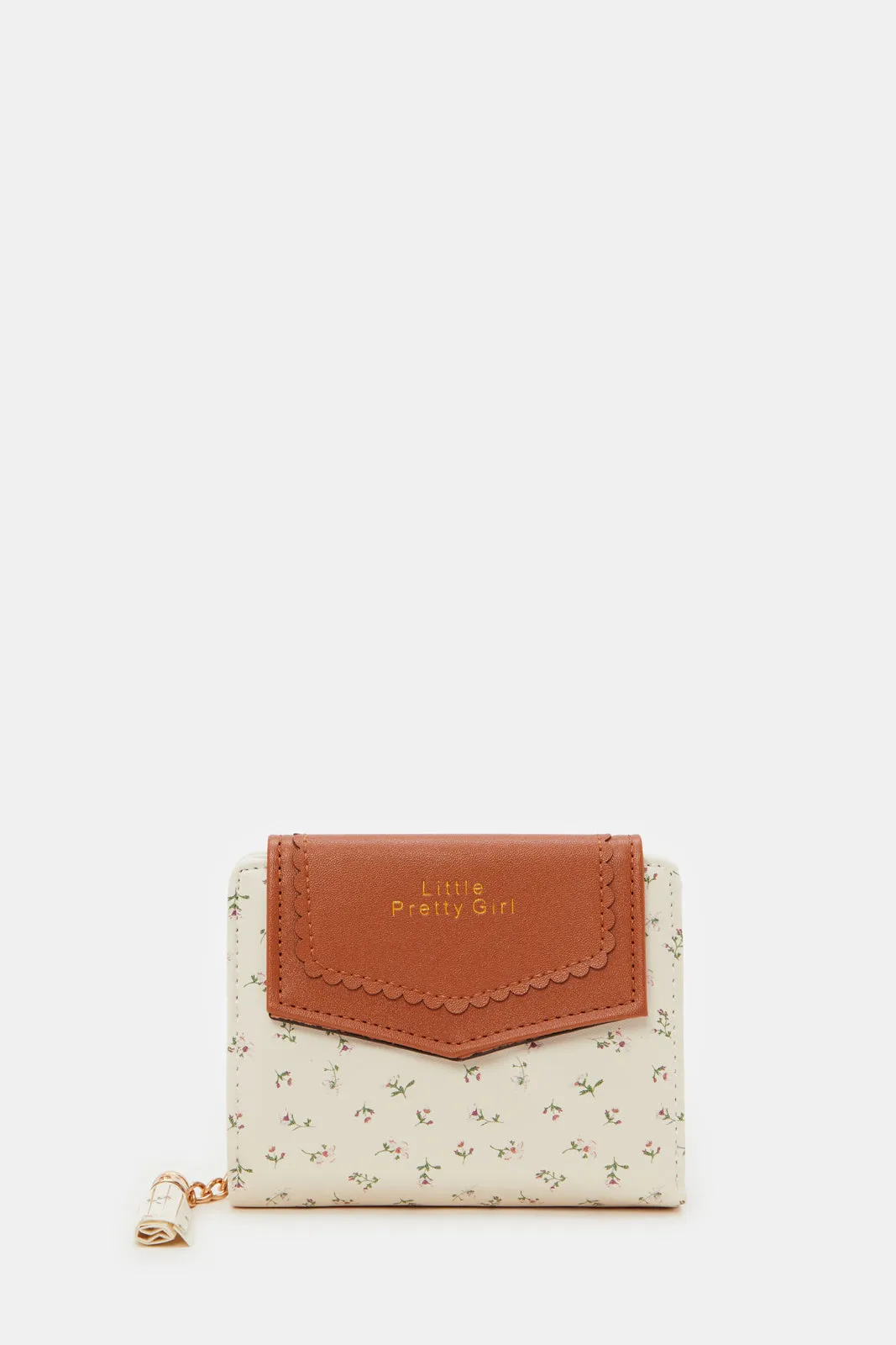 Girls Beige Floral Printed Purse