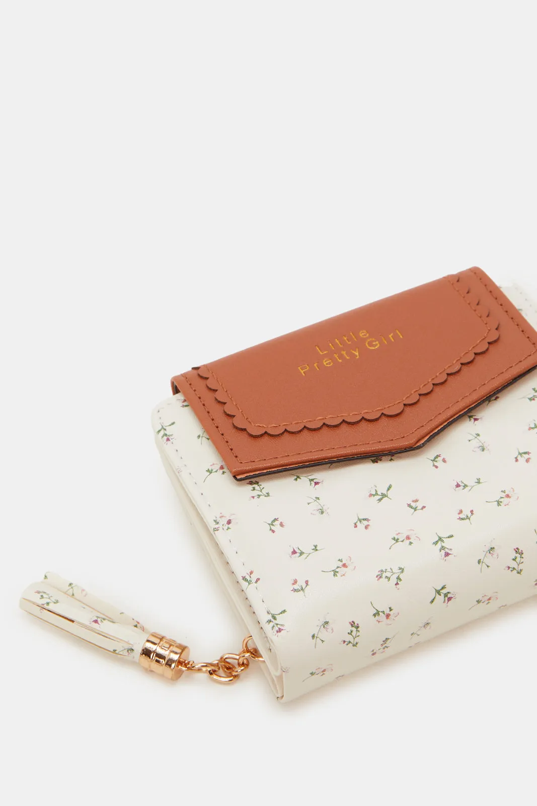 Girls Beige Floral Printed Purse