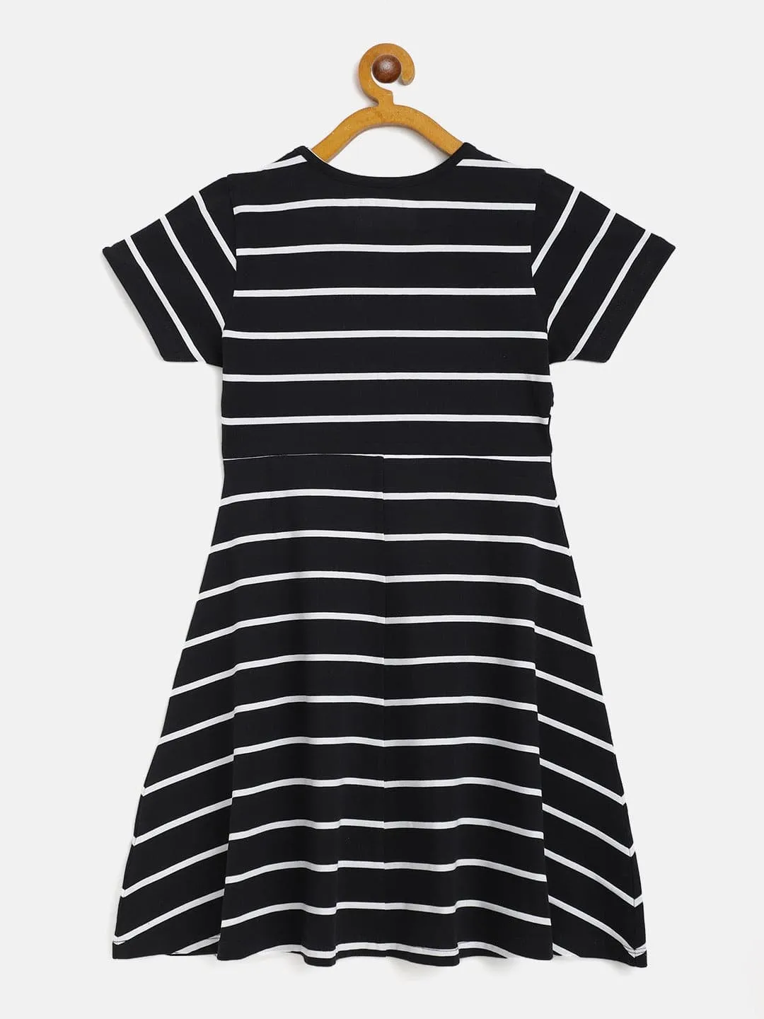 Girls Black Stripes Midi Skater Dress - Lyush Kids