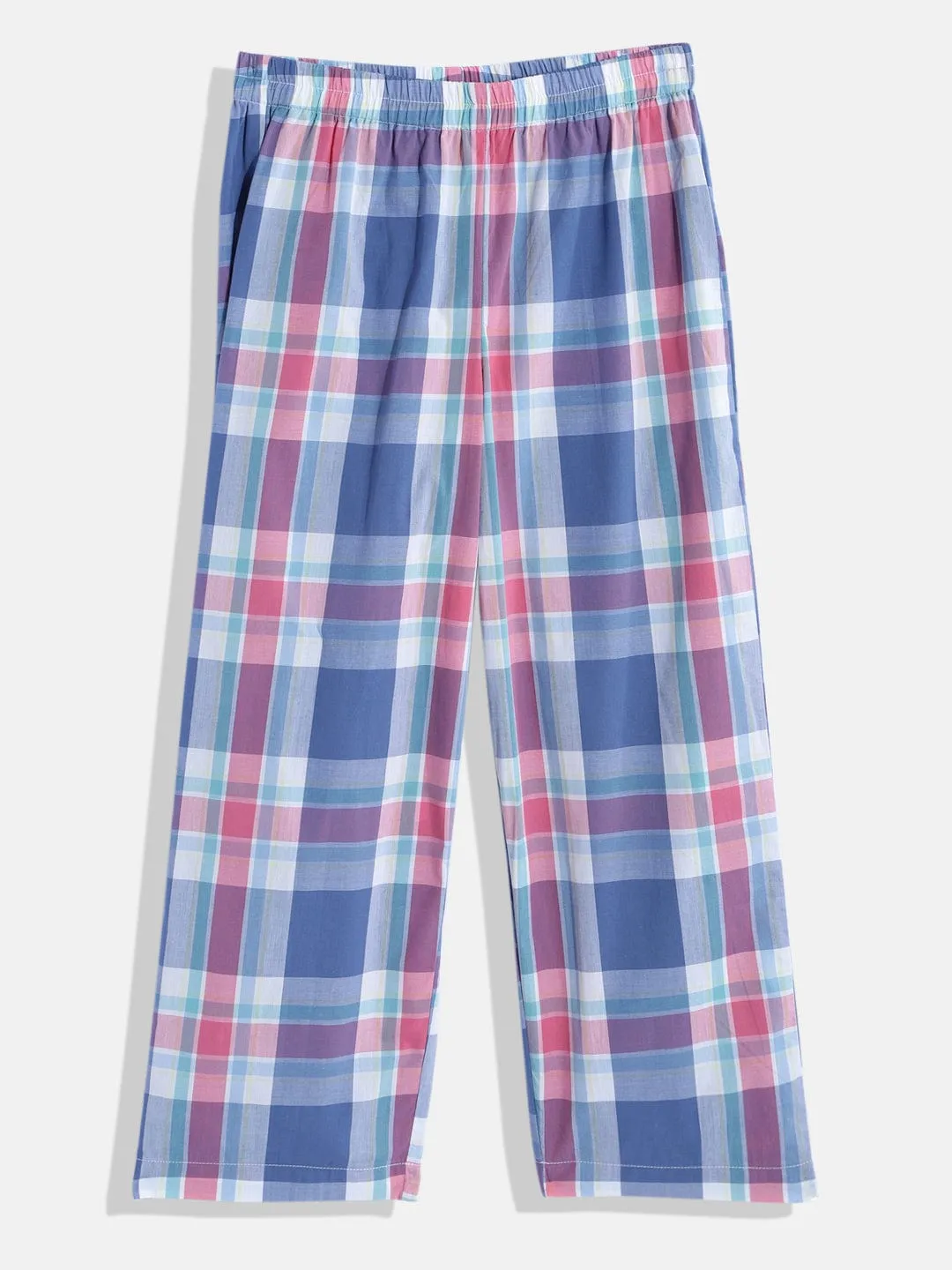 Girls Blue and Pink Checks Kimono Pyjama Set