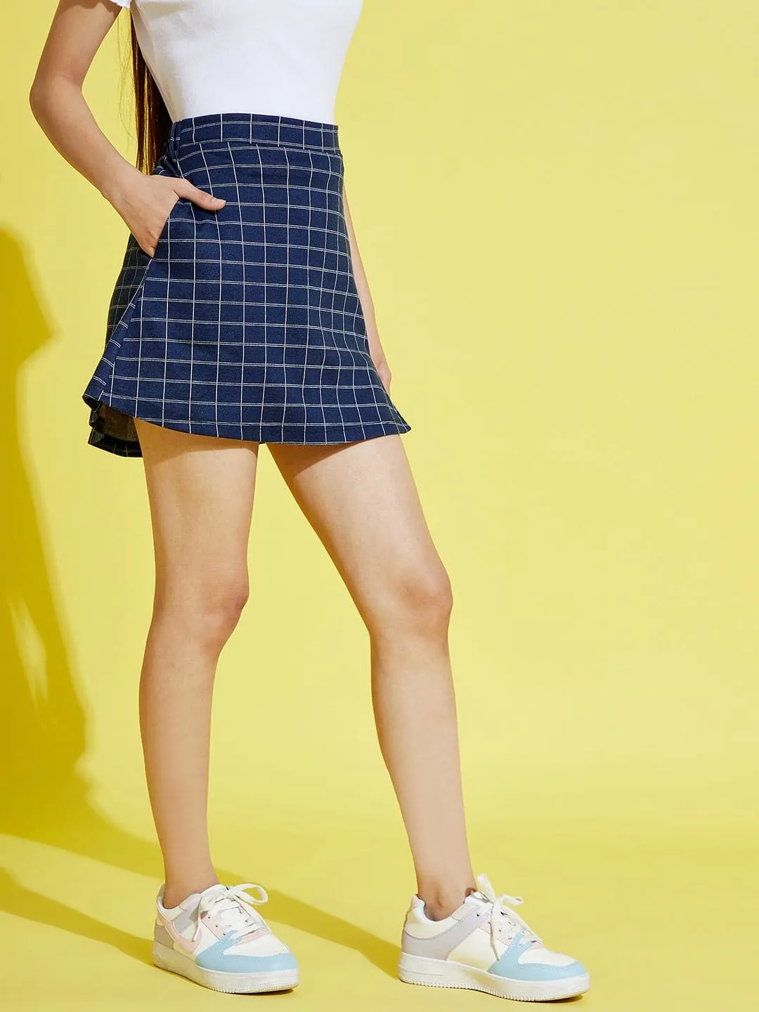 Girls Blue Check A-Line Skirt - Lyush Kids