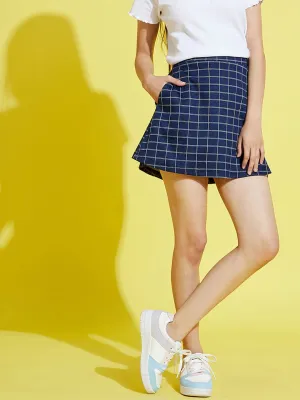 Girls Blue Check A-Line Skirt - Lyush Kids