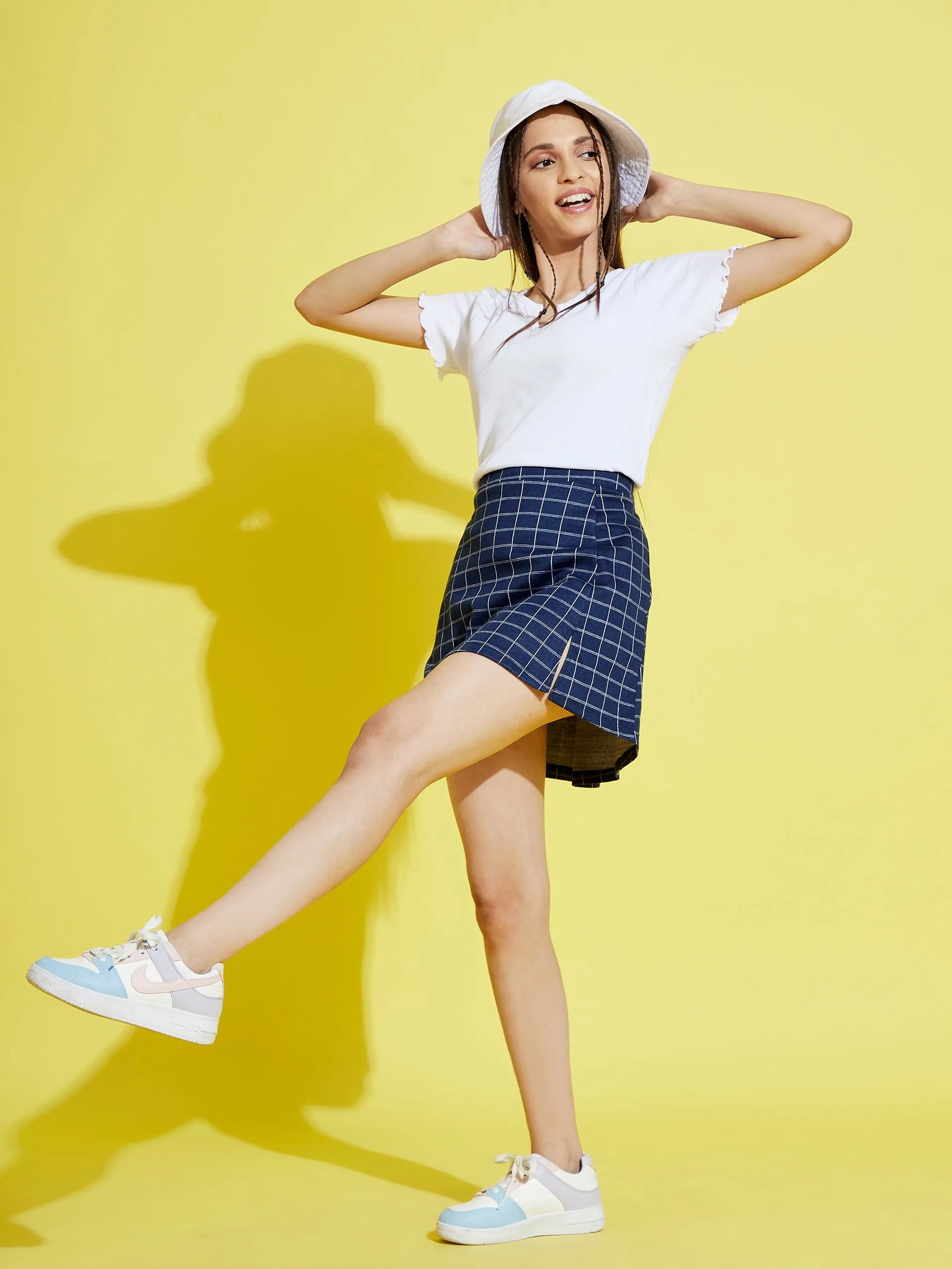 Girls Blue Check A-Line Skirt - Lyush Kids