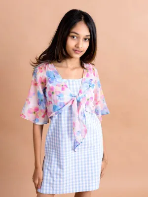 Girls Blue Checked Cotton A-Line Dress - Ps Peaches