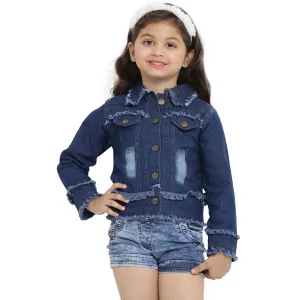 Girls Blue Embroidered Lightweight Denim Jacket - Bitiya By Bhama