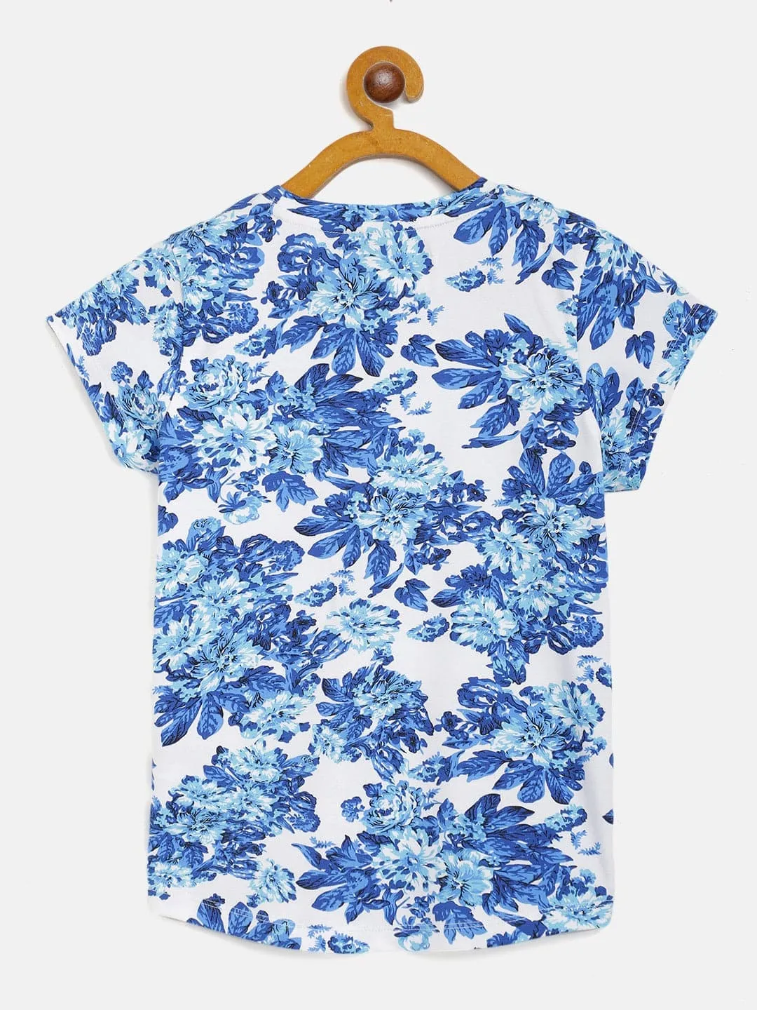 Girls Blue Floral T-Shirt - Lyush Kids