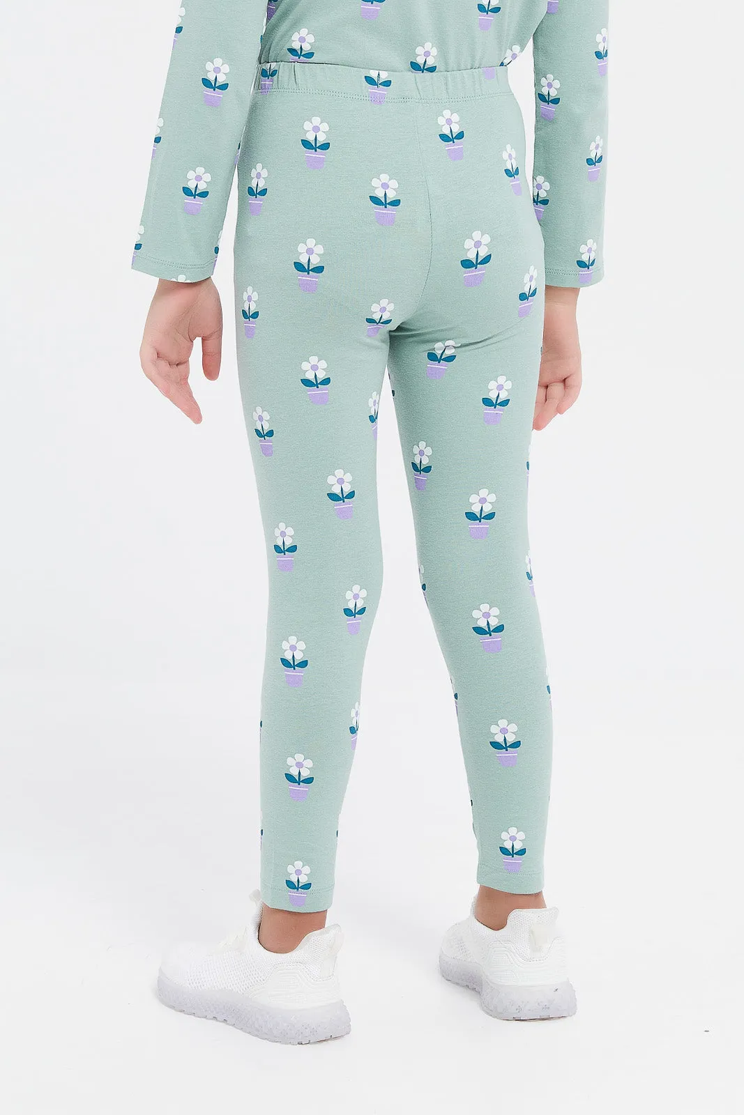 Girls Blue Printed Leggings