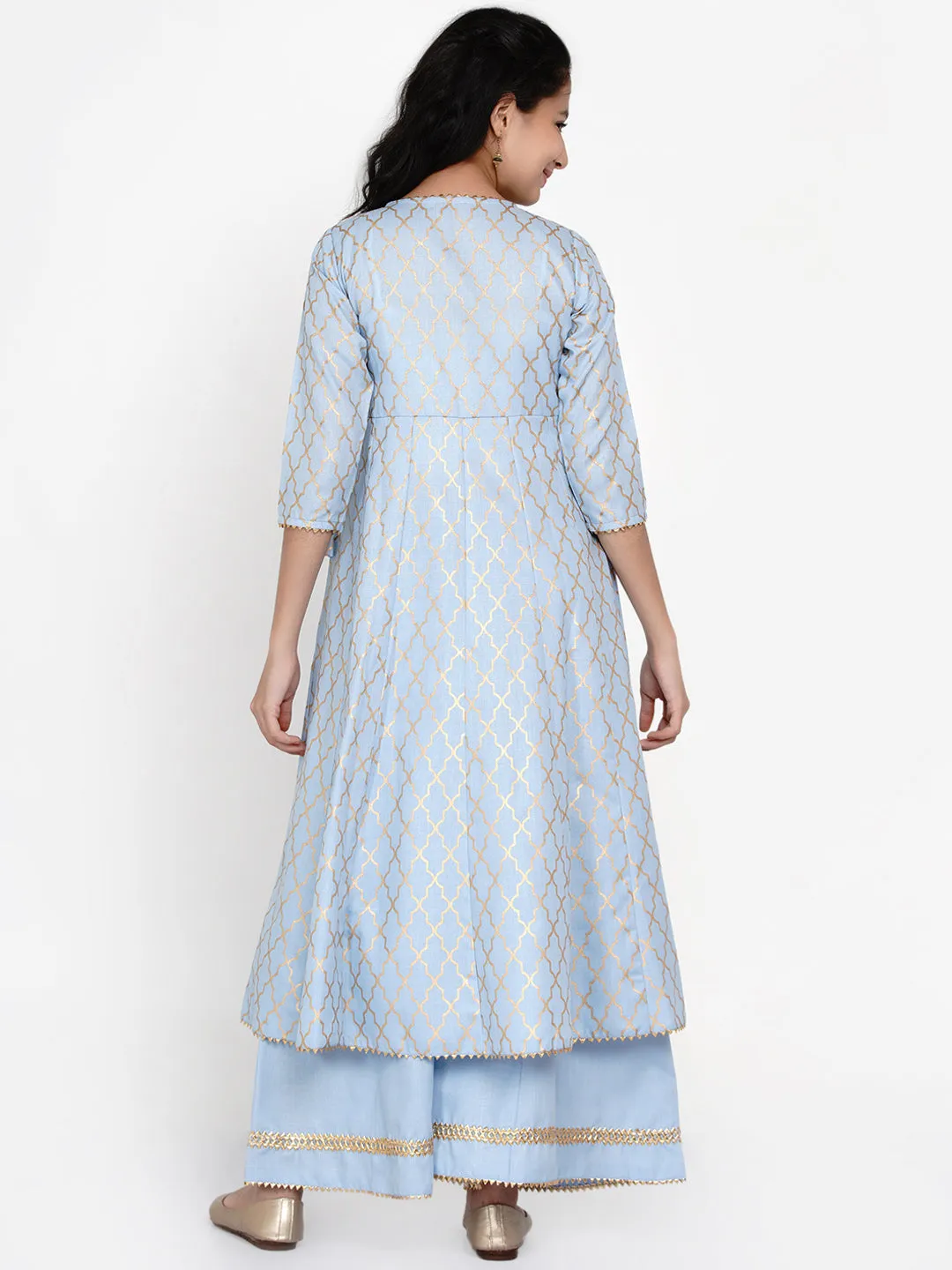 Girl's Blue Printed Regular Kurta With Palazzos - Bitiya By Bhama