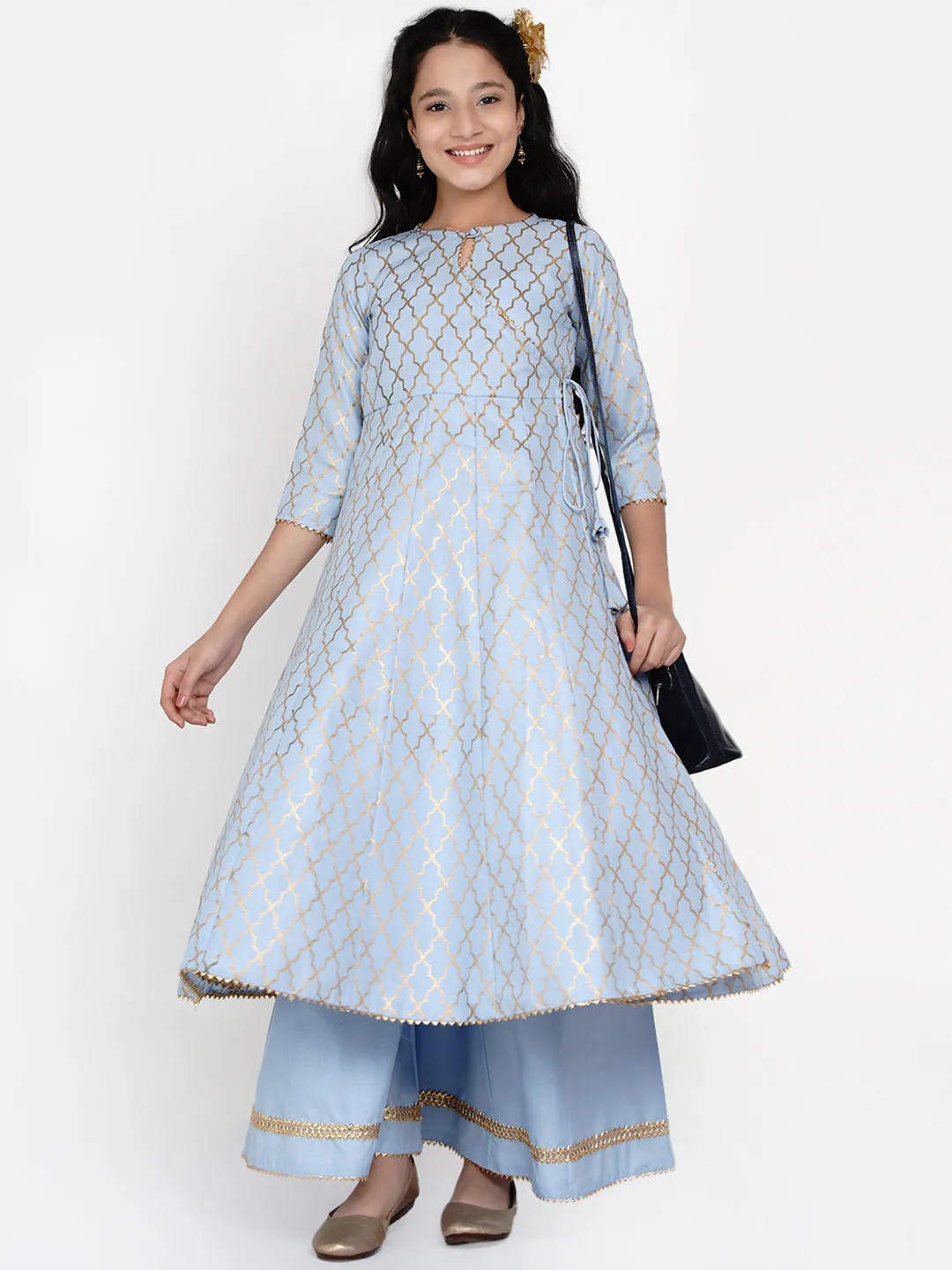 Girl's Blue Printed Regular Kurta With Palazzos - Bitiya By Bhama