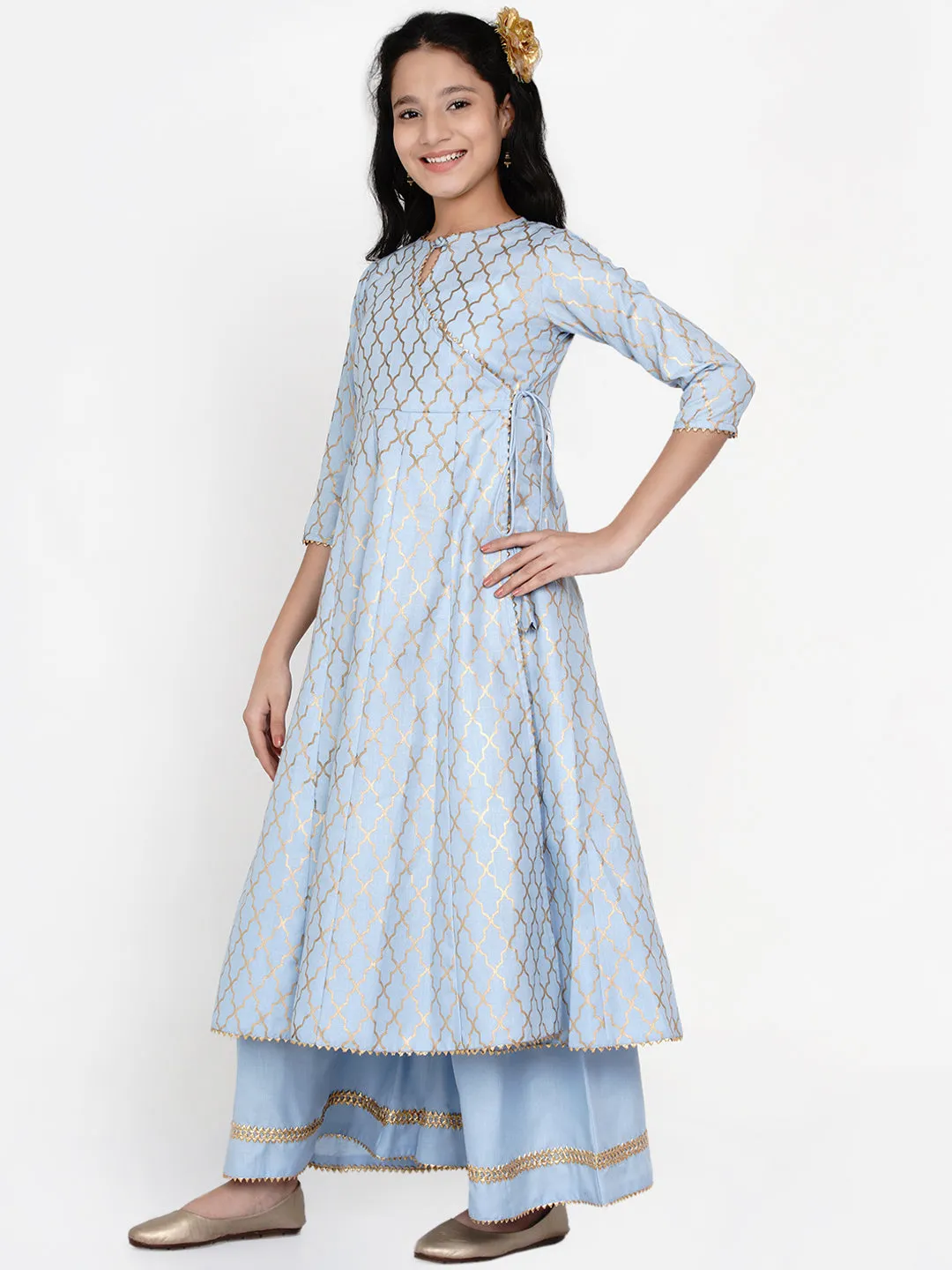 Girl's Blue Printed Regular Kurta With Palazzos - Bitiya By Bhama