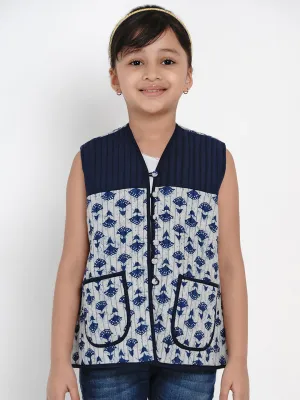 Girls Blue Printed Tailored Jacket - Bitiya By Bhama